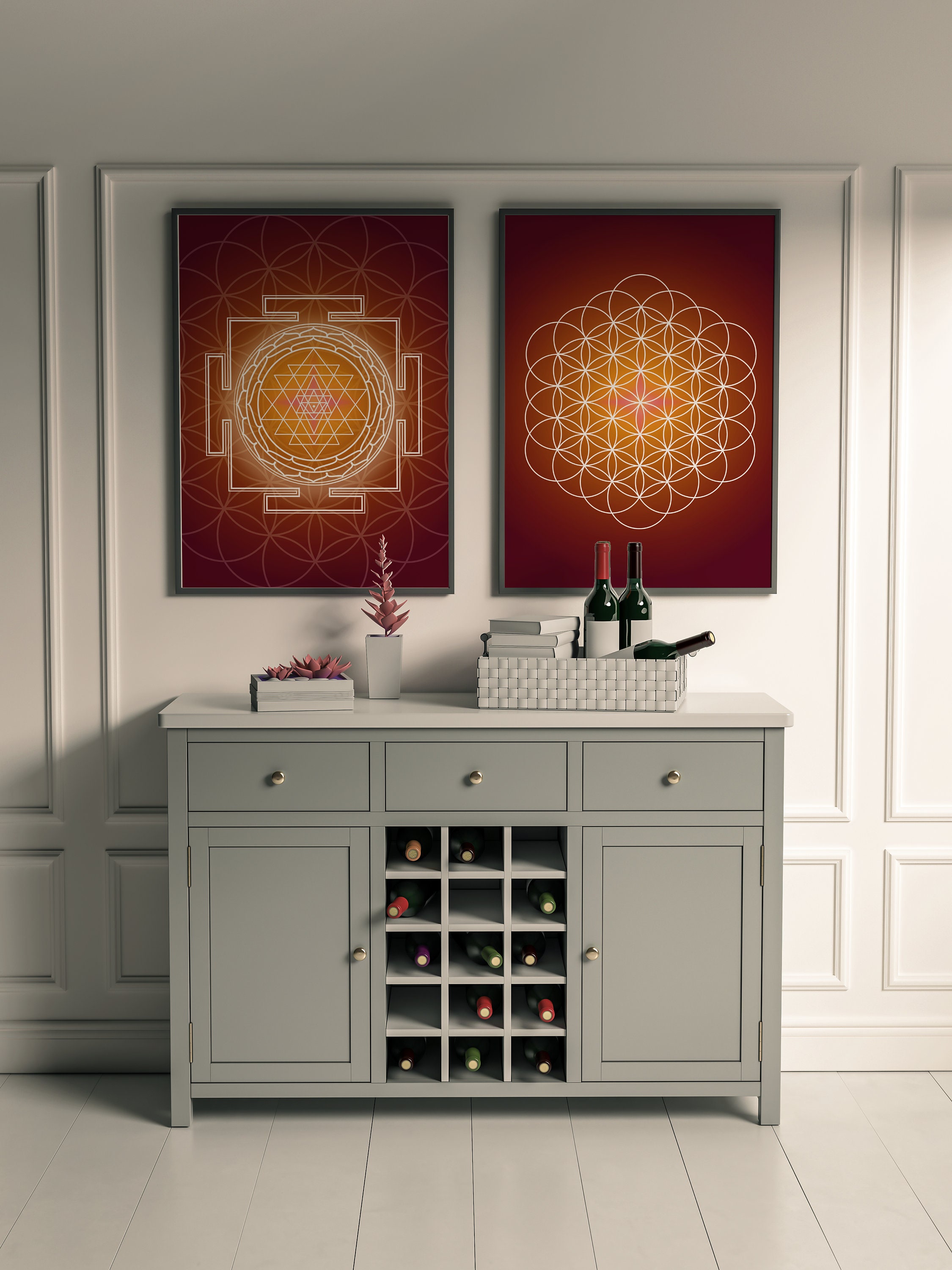 Sri Yantra Flower of Life Print | Sacred Geometry Wall Art | Sri Yantra ...
