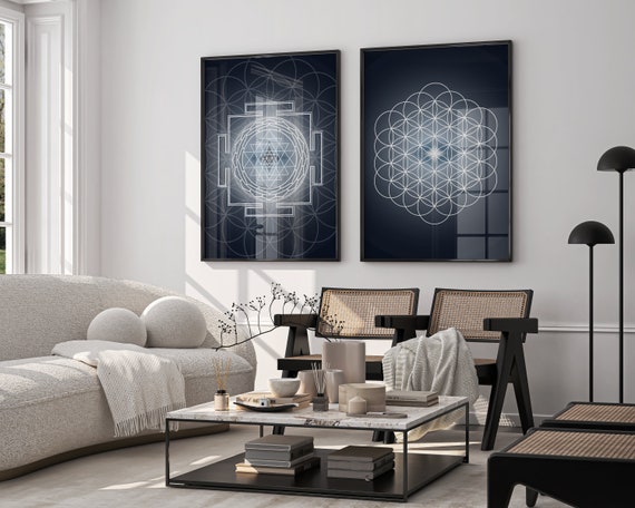 Sri Yantra Flower of Life Druck | Heilige Geometrie Wandkunst | Sri Yantra Wand Kunst | Spirituelle Kunst Dekor | Sri Yantra Mandala |