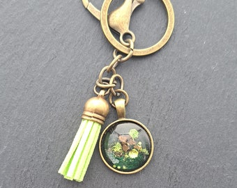key ring and bag jewelry - unique creation - bronze and green