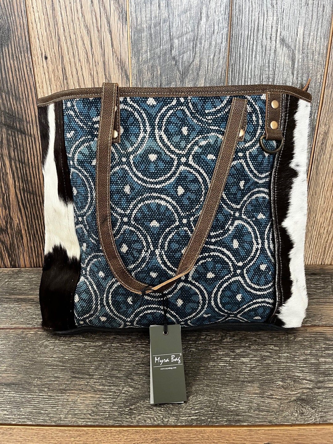 Myra Canvas and Cowhide Tote Bag Large Etsy