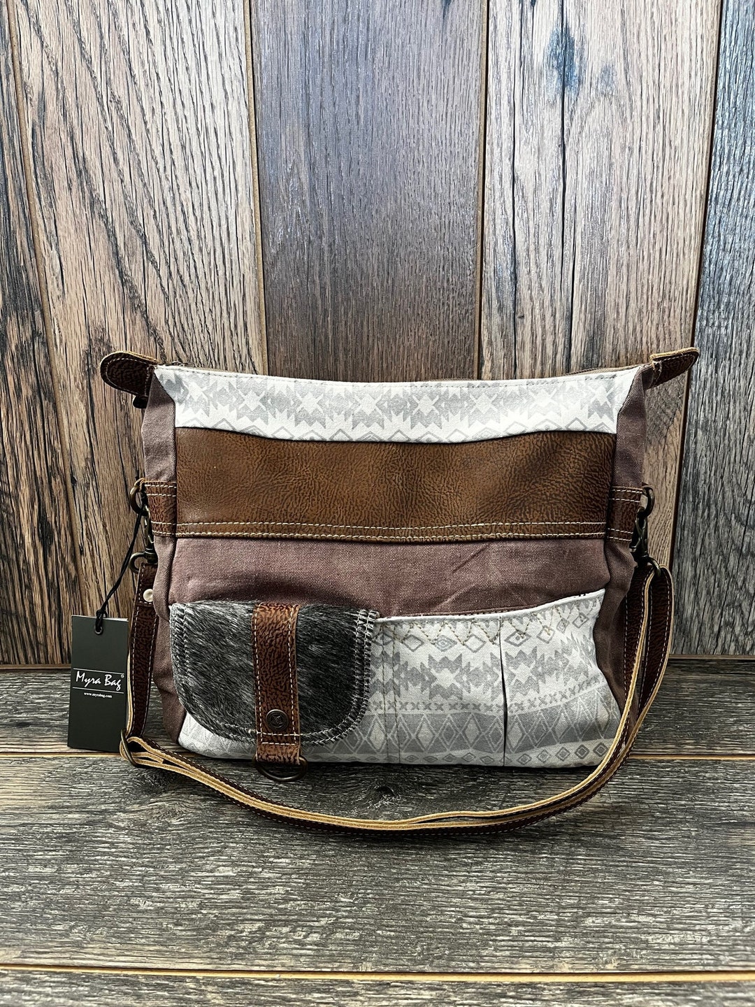 NEW Myra Canvas and Cowhide Shoulder Bag Etsy