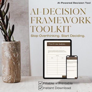 AI-Decision Making Framework Toolkit | Decision Making Workbook | Self Development Planner | Printable & Fillable PDF