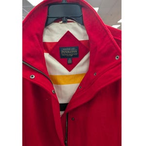 Red Pendleton coat