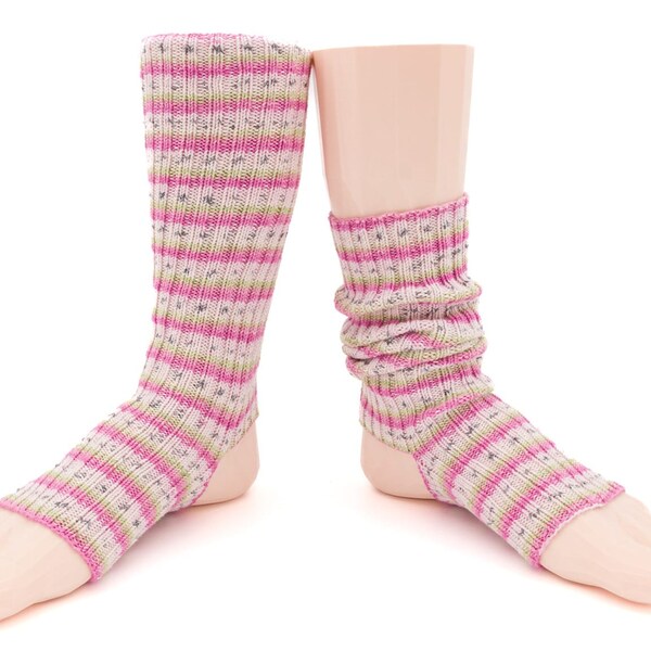 Yoga Socken handgestrickt, Gymnastiksocken aus Baumwolle, gestrickte warme Stulpen, Pilates Beinwärmer rosa/grün