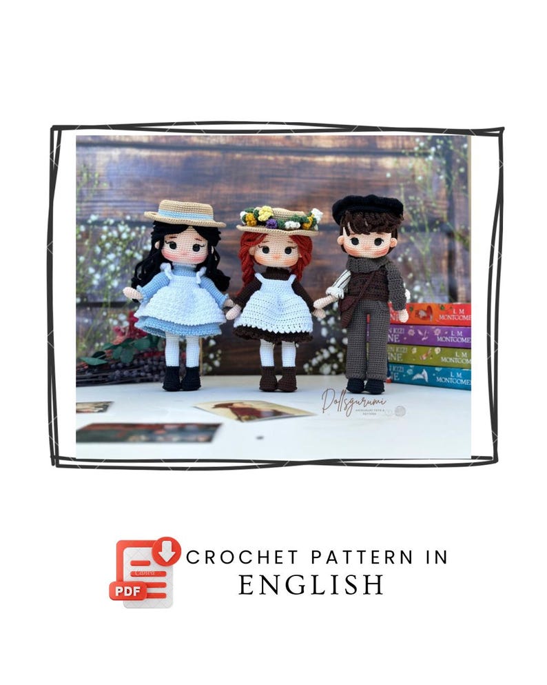 Wzór amigurumi: lalki Anne, Gilbert i Diana, prezenty szydełkowe, pluszowa lalka do druku w formacie PDF, samouczek po angielsku zdjęcie 1