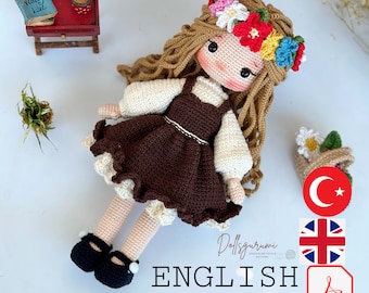 Modèle Amigurumi pour poupée Perla, cadeaux au crochet, tutoriel PDF imprimable en peluche, anglais