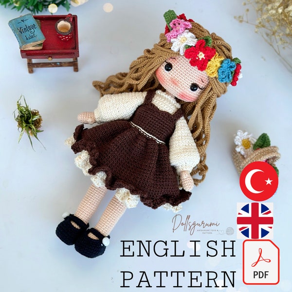 Modèle Amigurumi pour poupée Perla, cadeaux au crochet, tutoriel PDF imprimable en peluche, anglais