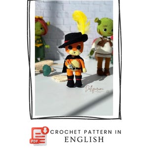 Padrão de Amigurumi Gato de Botas Crochê Presentes Pelúcia Tutorial em PDF para Imprimir em Inglês