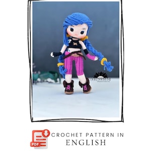 Patrón Amigurumi Muñeca Jinx-Arcane Regalos de Ganchillo Peluche Imprimible Tutorial PDF Inglés
