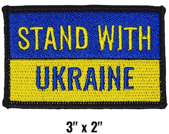 Stand with Ukraine Patch | Embroidered Hook Fastener, 3"x2"