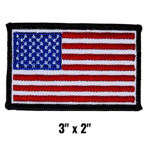 May include: Embroidered patch featuring the American flag design. The patch has a blue field with white stars and red and white stripes. The patch measures 3 inches by 2 inches and has a black border.