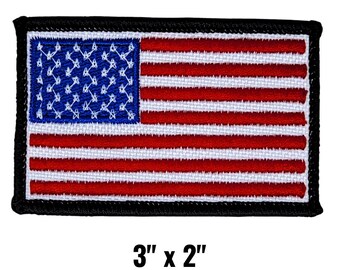 American Flag Embroidered Patch Gold Border USA With Hook & Loop Backing