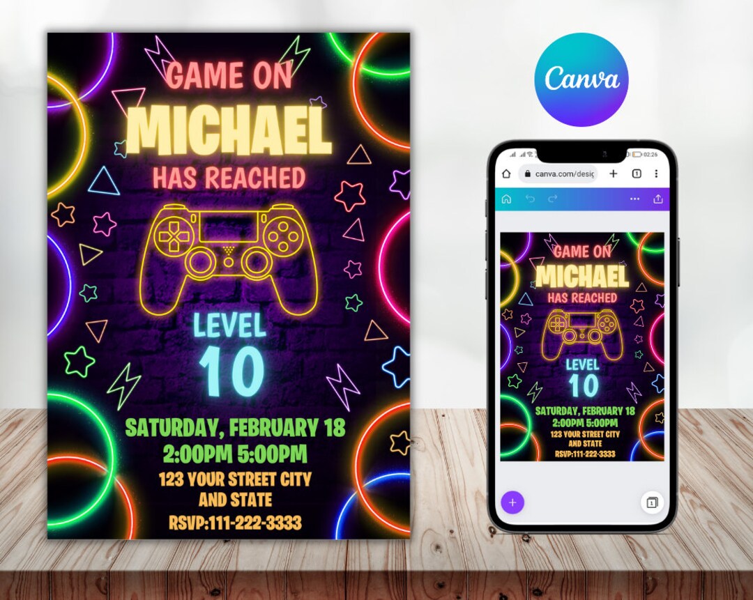 EDITABLE Game Birthday Invitation Video Game Invitation Gamer Birthday