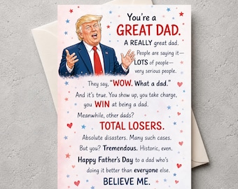 Cartão engraçado do Dia dos Pais com Trump, Cartão para o papai com Donald Trump, Cartão de felicitações com humor político para o papai, Cartão de Feliz Dia dos Pais