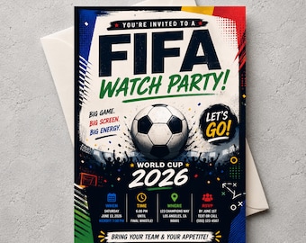Convite para festa temática da FIFA | Convite de futebol editável no Canva | Convite para festa da FIFA 2026