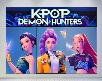 Banner de tapeçaria Kpop Demon Hunters, decoração para festa de aniversário Huntrix