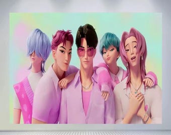 Banner de tapeçaria Kpop Demon Hunters Huntrix, decoração para festa Saja Boys