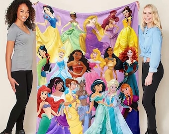 Princess Character Blanket, Girls Princess Throw Blanket, Soft Cozy Blanket for Kids, Princess Gift