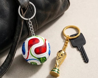 World Cup Keychain Set for Soccer Fans, Mini Trophy & Soccer Ball Keyrings, Football Fan Gift Idea