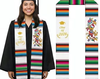 Estola Mexicana de Formatura 2026, 183 cm, Bordada em Estilo Serape, Faixa de Formatura da Turma de 2026 para Estudantes Latinos e Hispânicos Unissex - Presente de Formatura