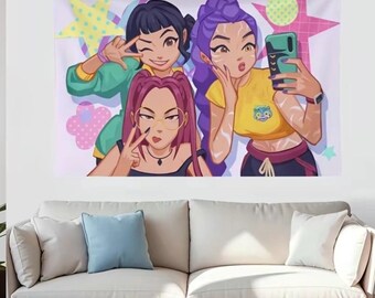 Tapeçaria Huntrix de Caçadoras de Demônios Kpop, Decoração de Banner para Festa Kpop