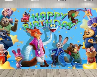 Tapeçaria de aniversário Zootopia, decoração de banner para festa Zootopia