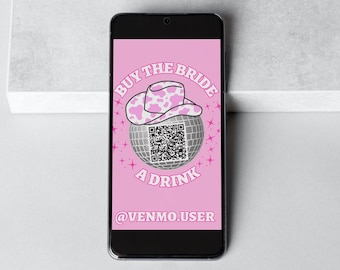 Acheter la mariée a boire modèle d'histoire Instagram, disco cow-girl enterrement de vie de jeune fille sexuel code QR, stickers rose disco mariée Venmo, numérique Venmo