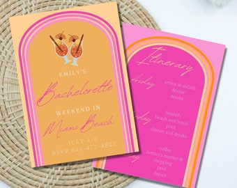 Bachelorette Invitation & Itinerary, Tequila Sunrise Bachelorette, Colorful Bachelorette Party, Mobile Bachelorette Itinerary Template