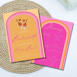 Bachelorette Invitation & Itinerary, Tequila Sunrise Bachelorette, Colorful Bachelorette Party, Mobile Bachelorette Itinerary Template