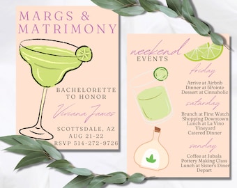 Margs & Mariage Bachelorette Invitation et itinéraire, Final Fiesta Bachelorette, Fiesta Siesta Tequila Répétition, Modèle d'itinéraire mobile