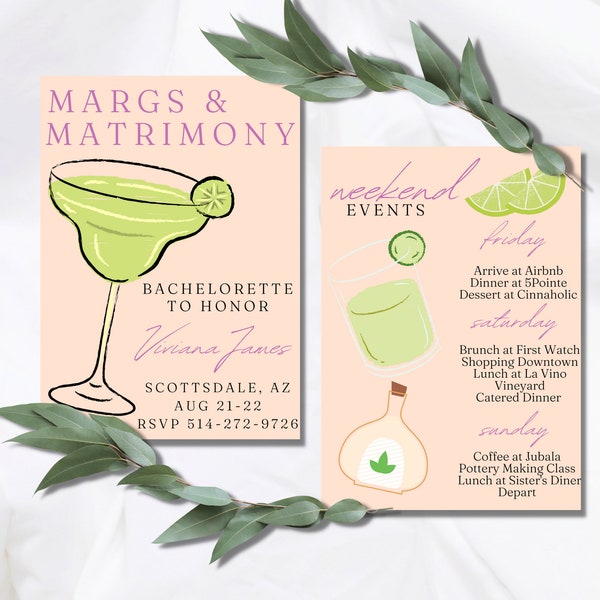 Margs & Matrimony Bachelorette Invitation and Itinerary, Final Fiesta Bachelorette, Fiesta Siesta Tequila Repeat, Mobile Itinerary Template