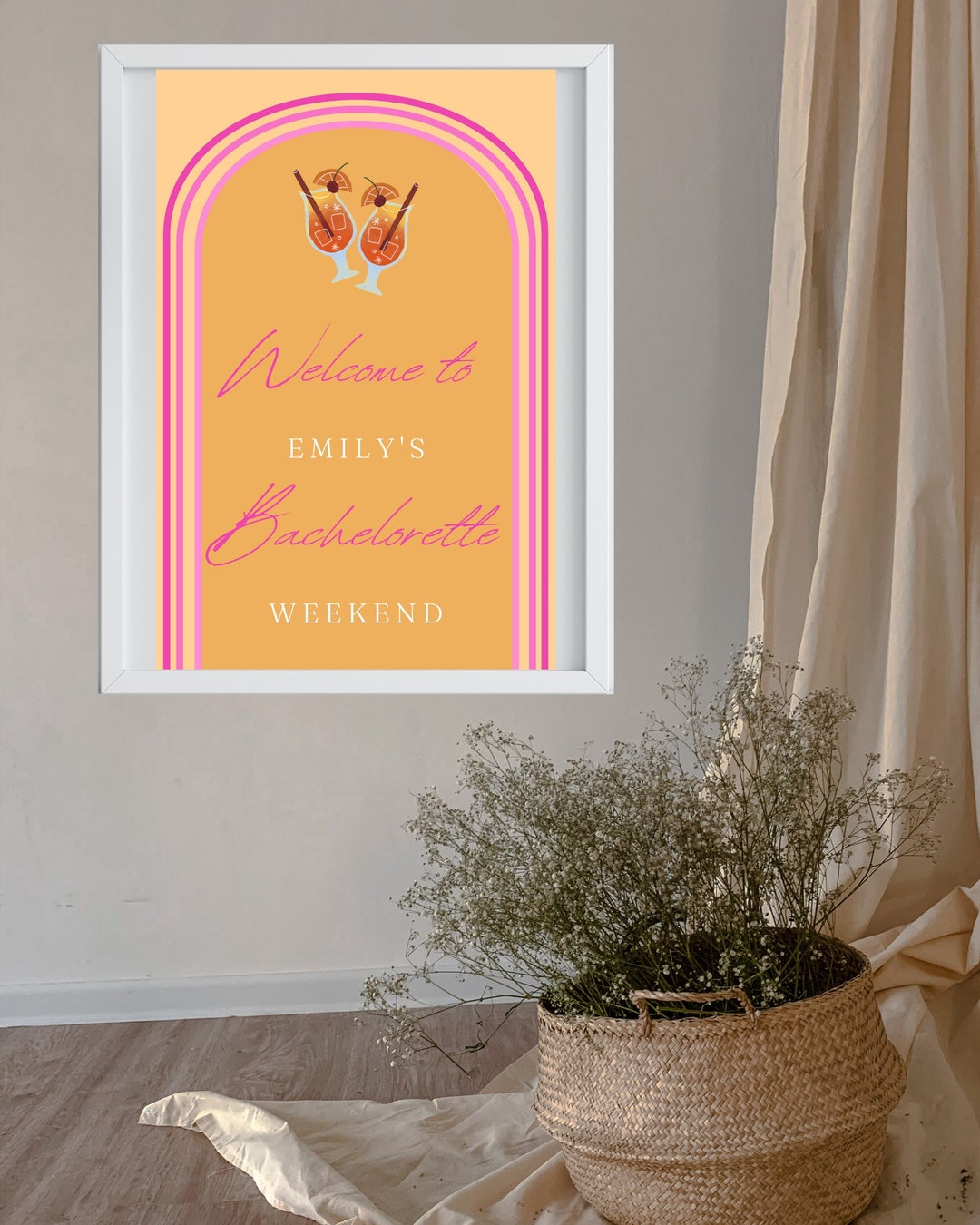Tequila Sunrise Bachelorette Party Sign Template, Colorful Bach