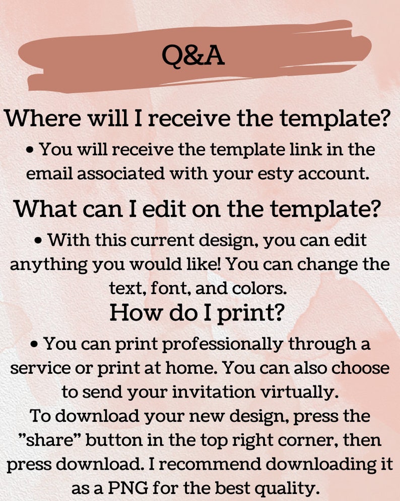 Peut inclure: Un fond rose et blanc avec le texte "Q&A". Le texte ci-dessous explique o&ugrave; recevoir un mod&egrave;le, ce qui peut &ecirc;tre modifi&eacute; sur le mod&egrave;le et comment imprimer le mod&egrave;le.