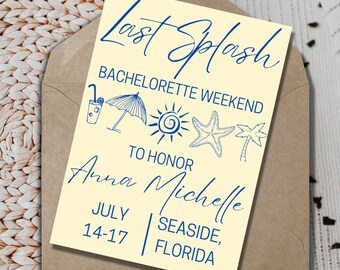 Last Splash Bachelorette Invitation and Itinerary, Beach Bachelorette, Invitation Template