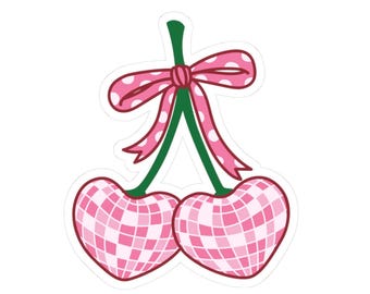 Charming Pink Cherry Sticker, Cute Decor, Laptop Stickers, Home Office Decor, Gift for Her, Retro Sticker