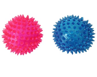 Squeaky blue spiky ball dog toy