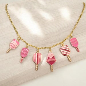 Handmade Pickleball Charm Necklace: Stainless Steel Adjustable Chain,