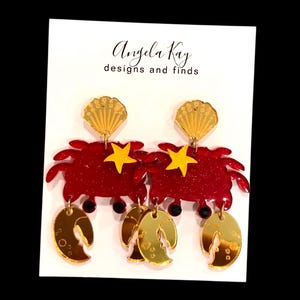 Crab dangle earrings, ocean animals earrings crab, beach jewelry