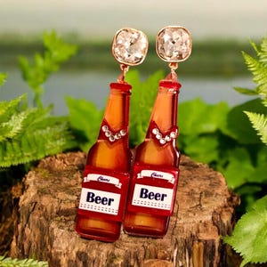 Beer babe! Rhinestone beer earrings, rodeo earrings, gifts for her, girlfriend gifts, handmade jewelry, alcohol earrings, beer fest,