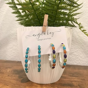 Gemstone hoop earrings,Turquoise western/rodeo earrings, boho earrings, festival/concert earrings, birthday gift, gifts for her, summer gift