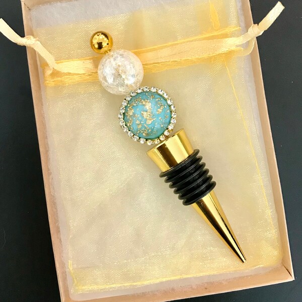 Gorgeous turquoise and gold wine stopper, handmade gift, wedding gift, housewarming gifts, congratulations gifts