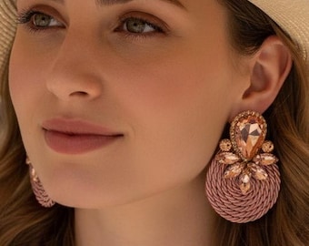 Pendientes grandes con diamantes de imitación en rosa ruborizado, para bodas tropicales, playa, estilo bohemio y Pascua.
