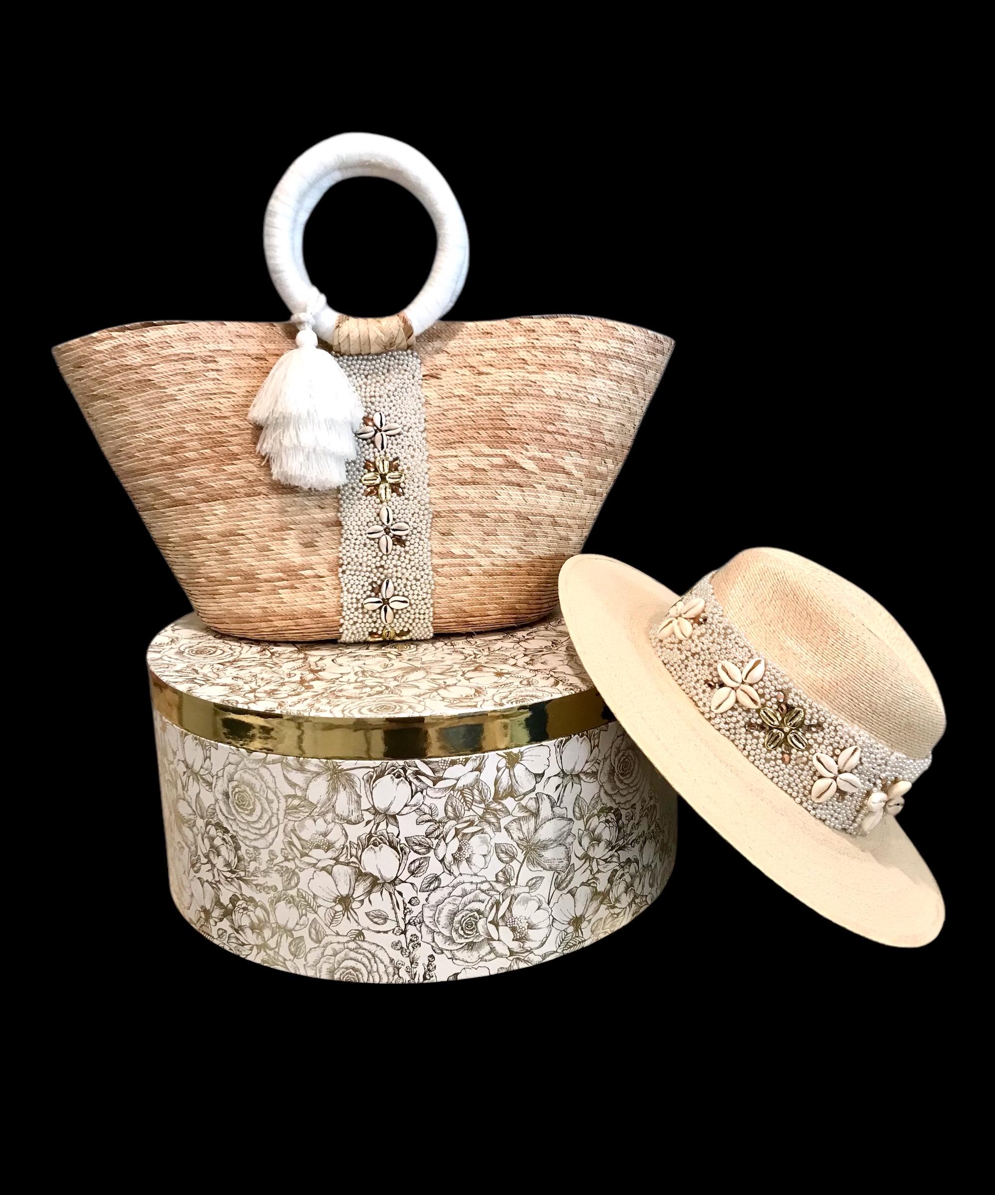 Sun Hat With Matching Beach Bag, Pearl and Shell Embellished  display picture 2