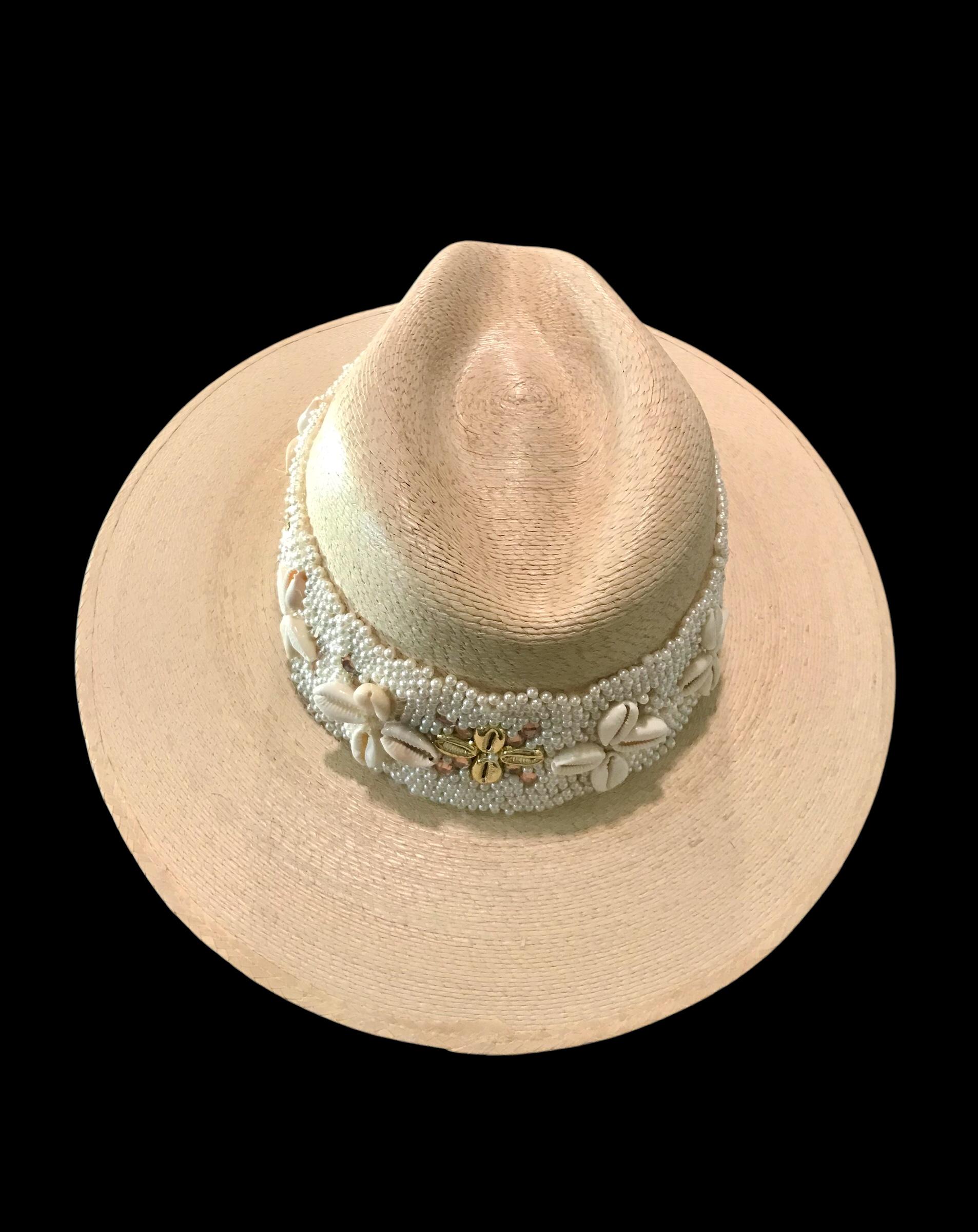 Sun Hat With Matching Beach Bag, Pearl and Shell Embellished  display picture 1