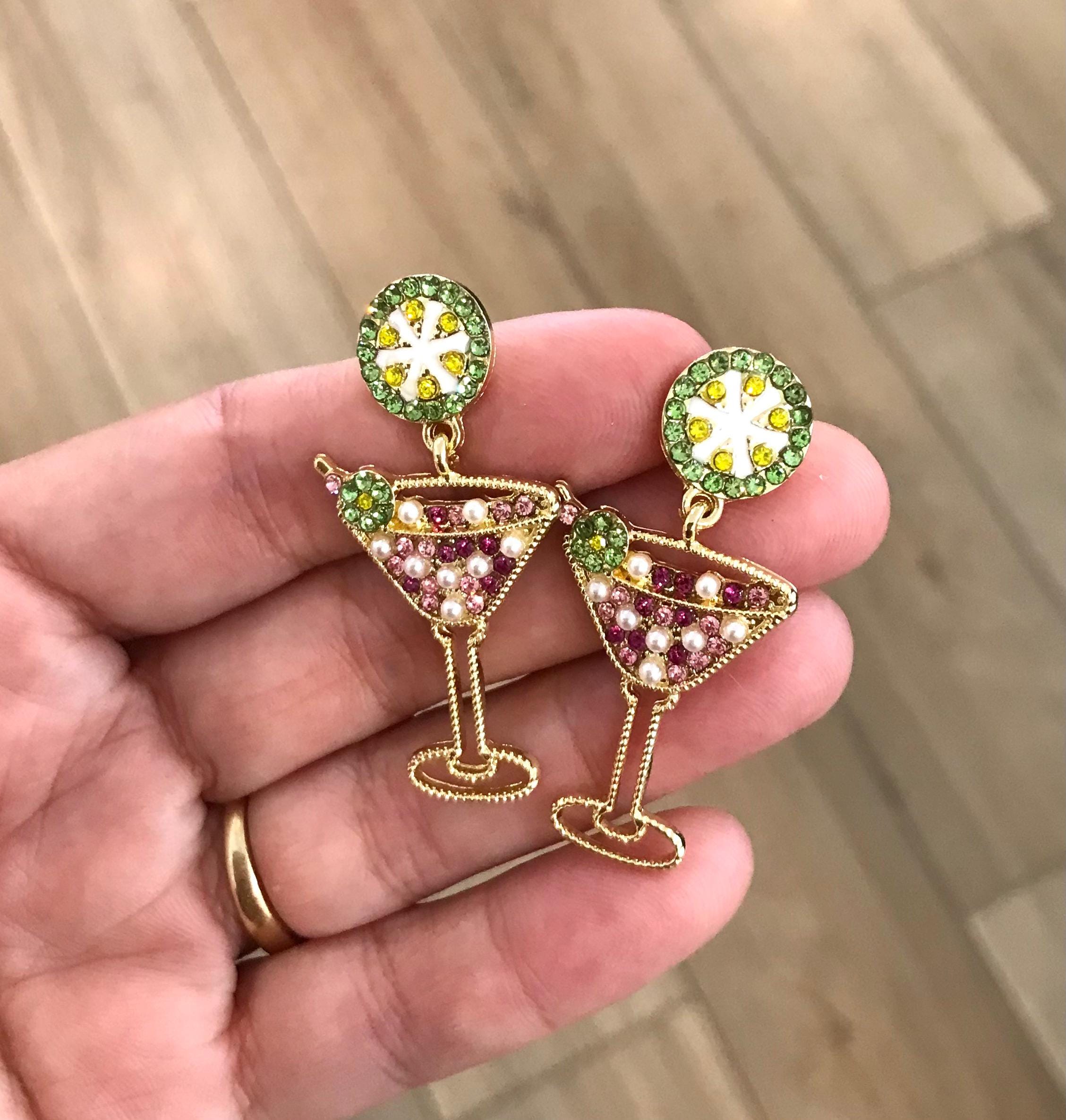 Olive Earrings Champagne Earrings For Women Margarita Earrings Wine Bottle Tequila Earring Crystal Glass Dangle Earring Prom Christmas New Year Party Costume Accessories Book Earrings For Women