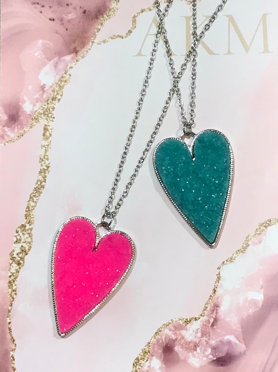 Druzy heart necklace online