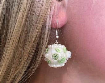 Floral Bead Earrings: Handmade Sterling Silver Hooks, Hypoallergenic,