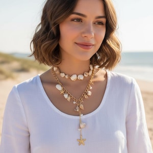 Seashell necklace, GENUINE seashell, 2 piece layered necklace, beach,boho,tropical jewelry