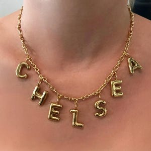 Collar con nombre y letras en forma de globo de oro de 14 k, cadena chapada en oro de 18 k, regalo personalizado, joyas personalizadas, letras de burbujas en 3D, letras de globo