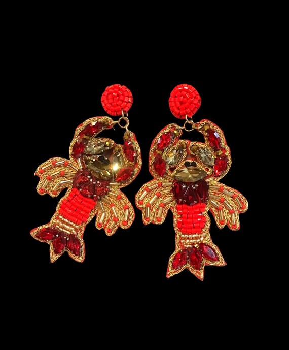 AENSOA orecchini pendenti a forma di aragosta con perline di strass blu bohémien per le donne orecchini animali oceanici regali di gioielli per le